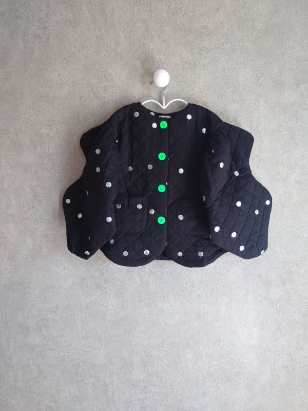 franky grow WAVE CUT SLEEVES QUILTING JACKET　ブラック＊シルバーDOTS